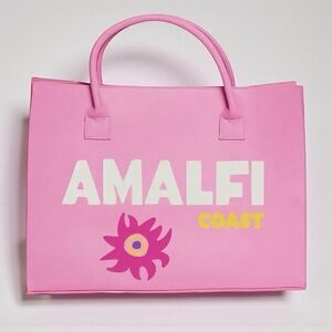 Pink Oversized Tote Bag with Amalfi Coast Print | Travel Carryall, NWT